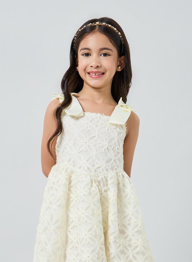 ستايلي فستان جاكار بدانتيل وسيور للبنات - Image 1